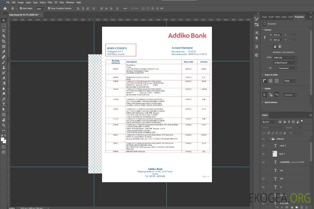 Modèle de relevé bancaire Autriche Addiko au format Word et PDF template Modèle de relevé bancaire Autriche Addiko au format Word et PDF template